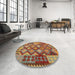 Round Machine Washable Contemporary Metallic Gold Rug in a Office, wshcon1100