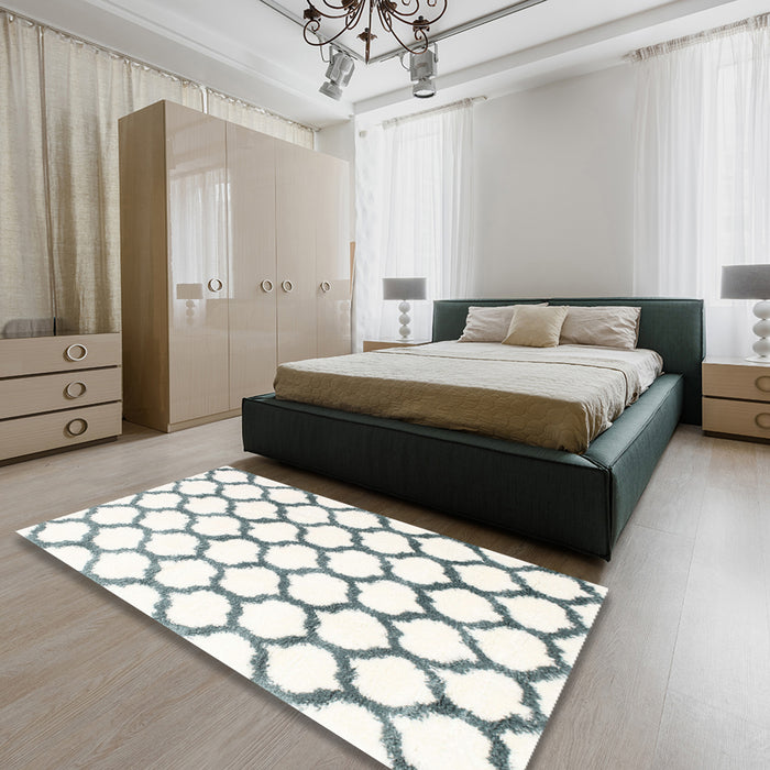 Contemporary Dark Gray Trellis Rug in a Bedroom, con1103