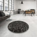 Round Contemporary Charcoal Black Persian Rug in a Office, con1107