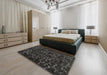 Contemporary Charcoal Black Persian Rug in a Bedroom, con1107