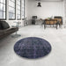 Round Contemporary Dark Slate Blue Modern Rug in a Office, con1111