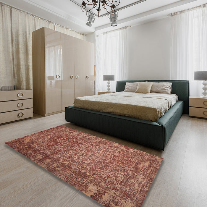 Contemporary Sunrise Orange Modern Rug in a Bedroom, con1113