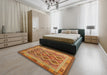 Contemporary Mahogany Brown Southwestern Rug in a Bedroom, con1116