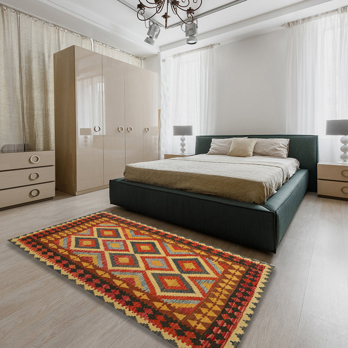 Contemporary Red Oriental Rug in a Bedroom, con1118