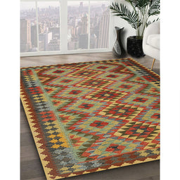 Contemporary Copper Green Southwestern Rug in Family Room, con1119