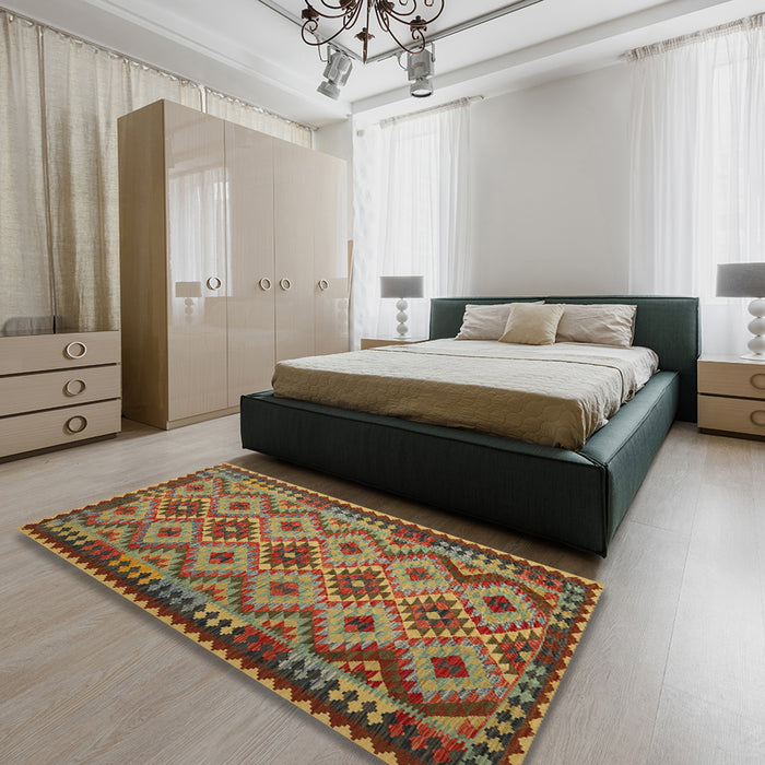 Machine Washable Contemporary Brass Green Rug in a Bedroom, wshcon1119