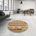 Round Machine Washable Contemporary Red Rug in a Office, wshcon1123