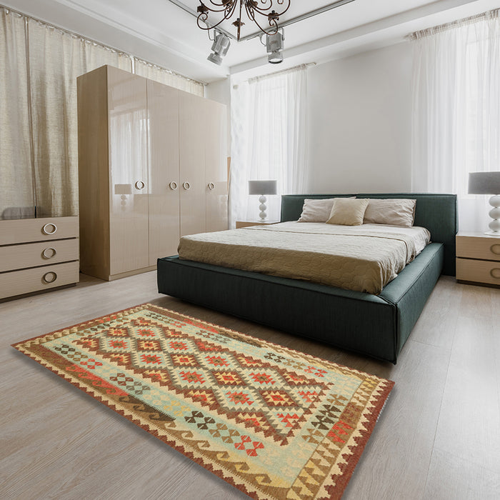 Contemporary Red Southwestern Rug in a Bedroom, con1123