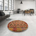 Round Contemporary Red Oriental Rug in a Office, con1124