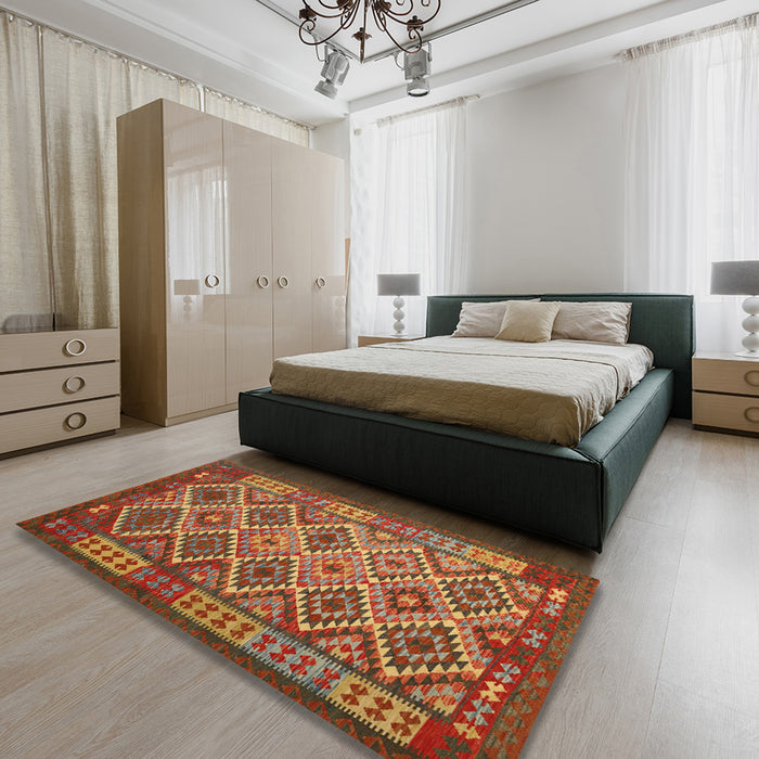 Machine Washable Contemporary Red Rug in a Bedroom, wshcon1124