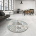 Round Machine Washable Contemporary Grey Gray Rug in a Office, wshcon1126