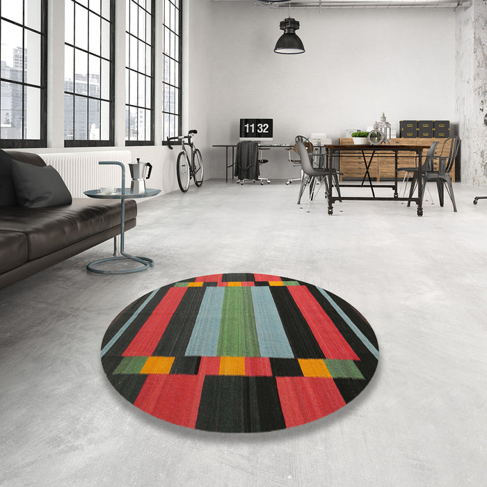 Round Machine Washable Contemporary Hazel Green Rug in a Office, wshcon1129