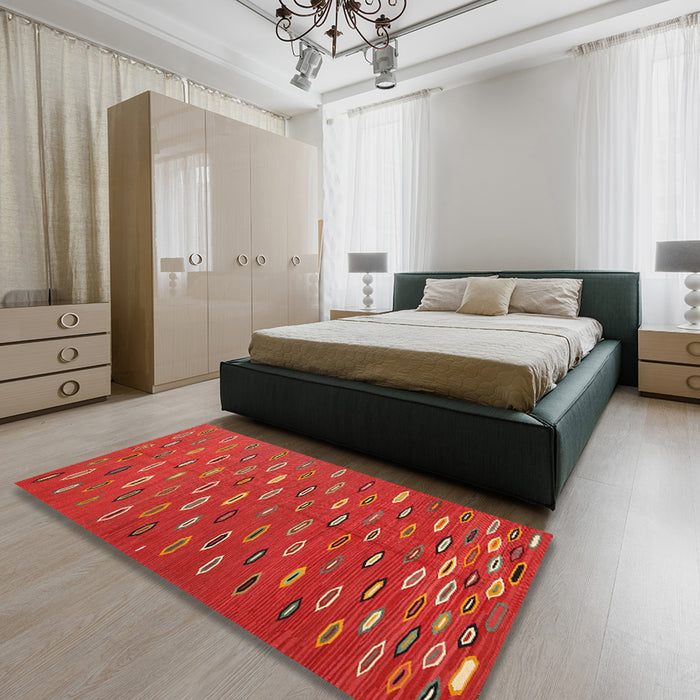 Contemporary Red Modern Rug in a Bedroom, con1134
