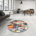 Round Contemporary Chestnut Brown Modern Rug in a Office, con1142