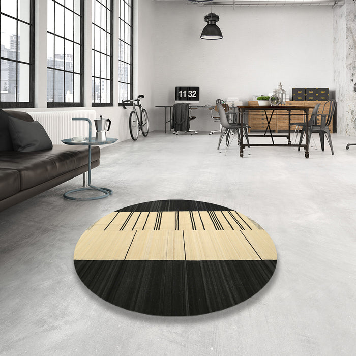 Round Machine Washable Contemporary Midnight Gray Rug in a Office, wshcon1145