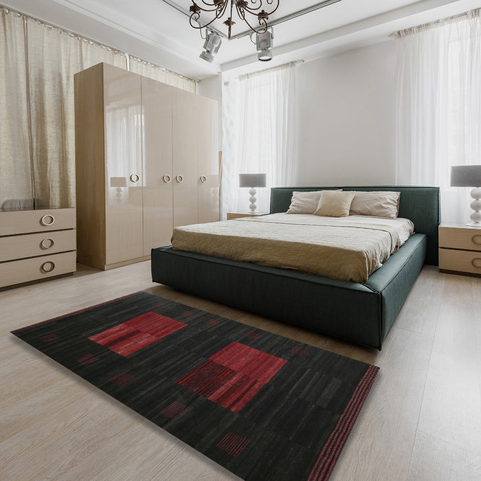 Contemporary Charcoal Black Modern Rug in a Bedroom, con1146
