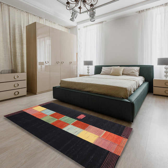 Machine Washable Contemporary Brown Rug in a Bedroom, wshcon1147