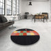 Round Contemporary Brown Modern Rug in a Office, con1147