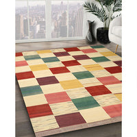 Contemporary Mustard Yellow Checkered Rug, con1148