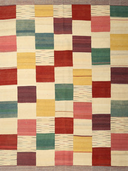 Contemporary Mustard Yellow Checkered Rug, con1148