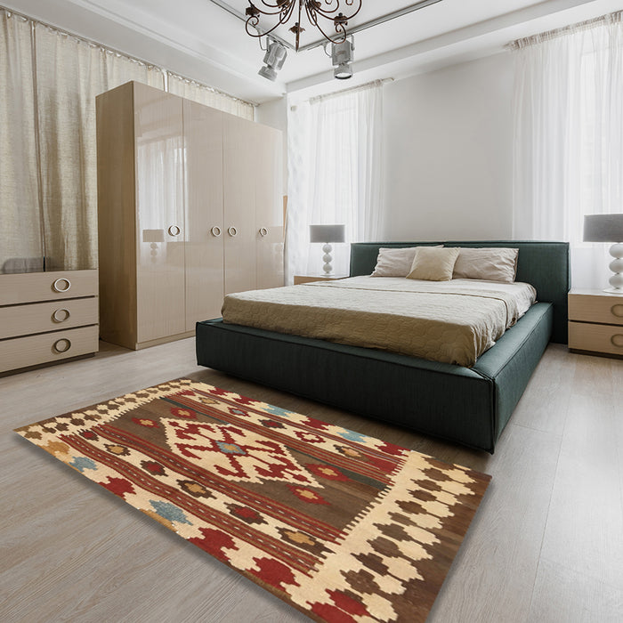 Contemporary Sand Brown Southwestern Rug in a Bedroom, con1152