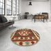 Round Contemporary Sand Brown Southwestern Rug in a Office, con1152