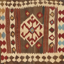 Square Contemporary Sand Brown Southwestern Rug, con1152