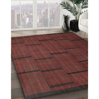 Contemporary Brown Red Modern Rug, con1154