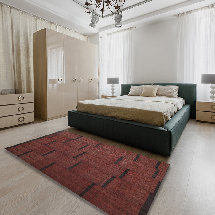 Machine Washable Contemporary Brown Red Rug in a Bedroom, wshcon1154