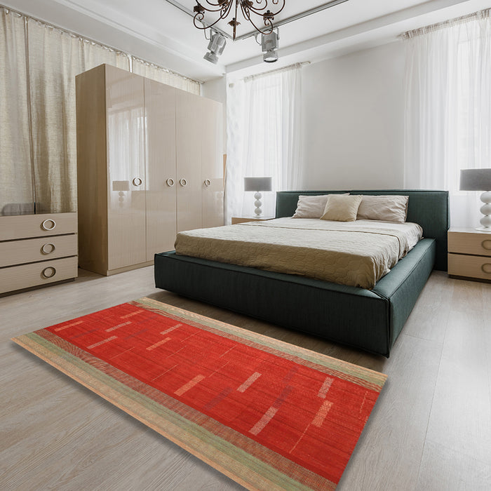 Contemporary Red Modern Rug in a Bedroom, con1156