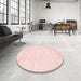 Round Machine Washable Contemporary Light Red Pink Rug in a Office, wshcon115