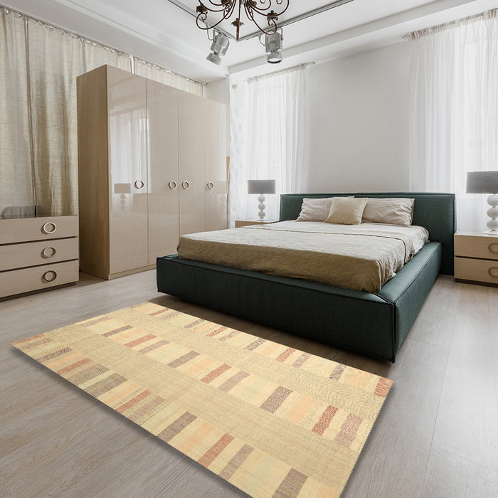 Machine Washable Contemporary Brown Gold Rug in a Bedroom, wshcon1160