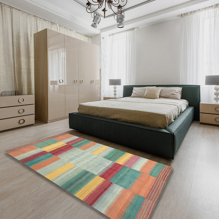 Contemporary Rust Pink Modern Rug in a Bedroom, con1162