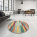 Round Machine Washable Contemporary Rust Pink Rug in a Office, wshcon1162