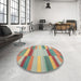 Round Contemporary Rust Pink Modern Rug in a Office, con1162