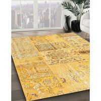 Contemporary Yellow Patchwork Rug, con1163