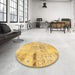 Round Contemporary Yellow Patchwork Rug in a Office, con1163