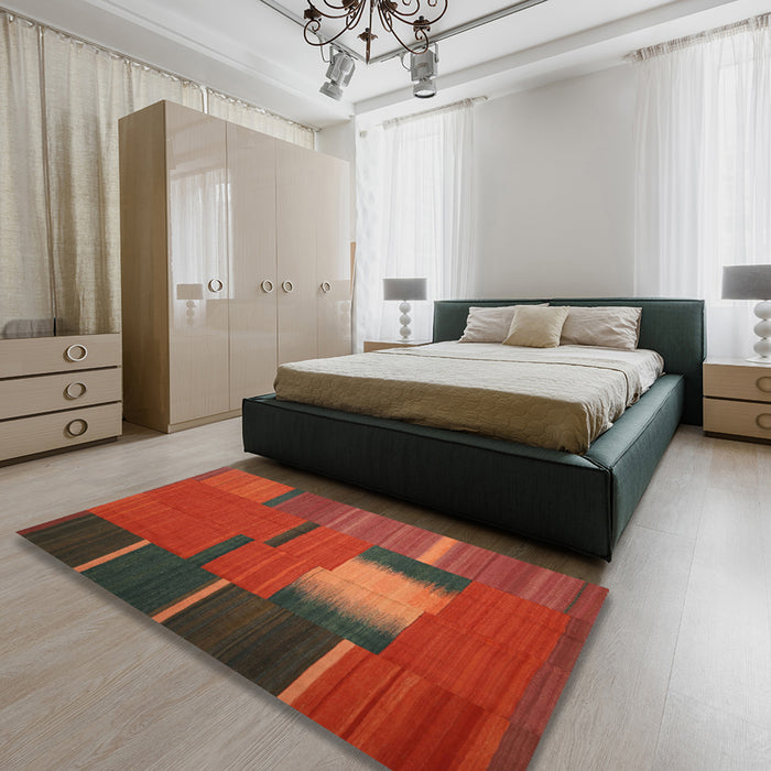 Machine Washable Contemporary Saddle Brown Rug in a Bedroom, wshcon1164