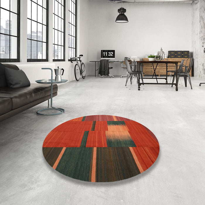 Round Machine Washable Contemporary Saddle Brown Rug in a Office, wshcon1164