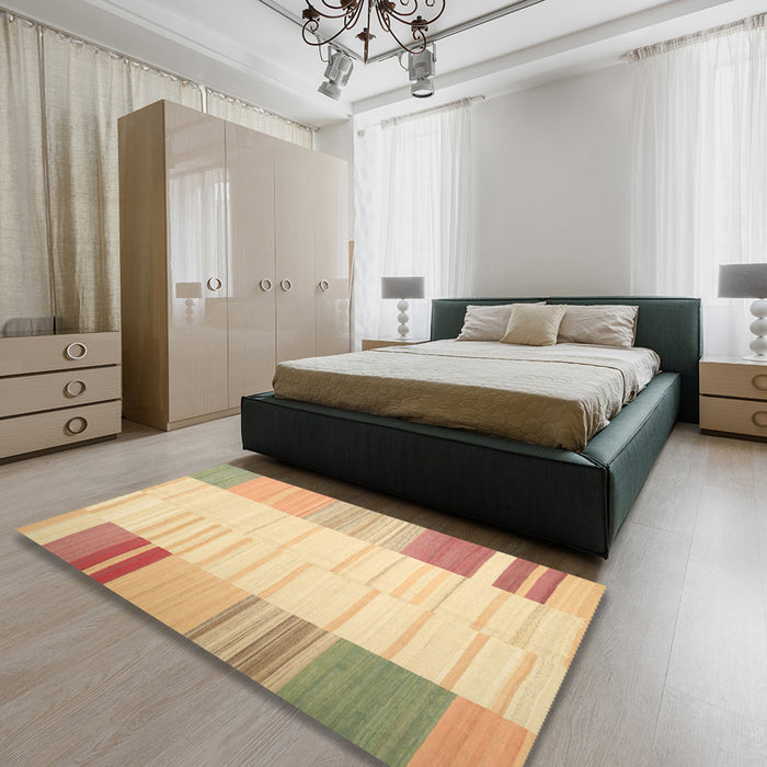 Contemporary Sand Brown Modern Rug in a Bedroom, con1165