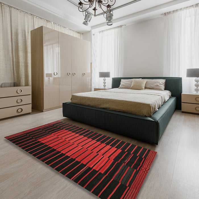 Contemporary Charcoal Black Oriental Rug in a Bedroom, con1166