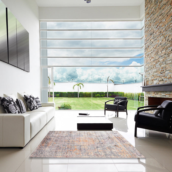 Square Contemporary Rosy Brown Pink Modern Rug in a Living Room, con1168