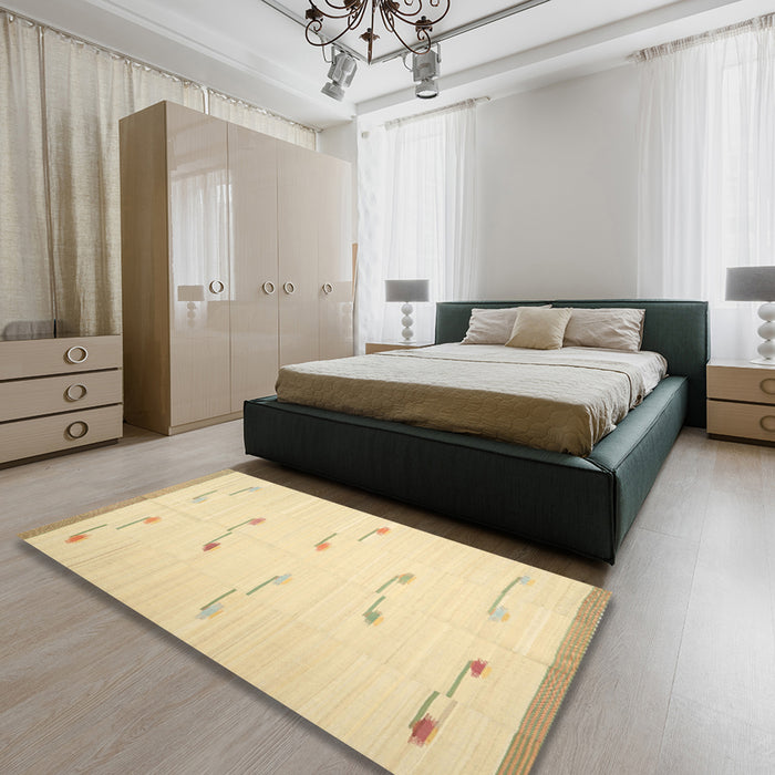 Machine Washable Contemporary Sun Yellow Rug in a Bedroom, wshcon1171