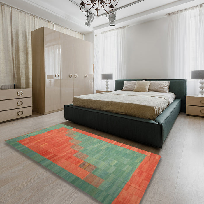 Machine Washable Contemporary Green Rug in a Bedroom, wshcon1172