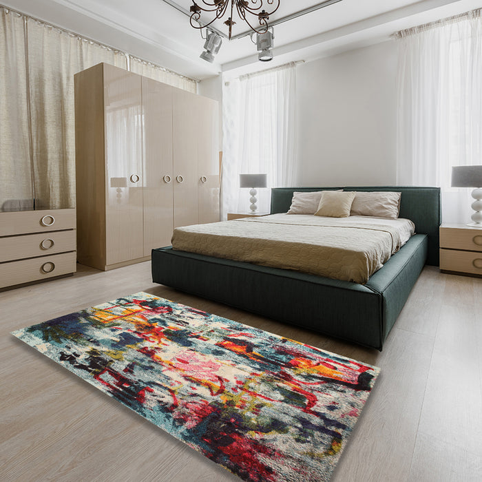 Machine Washable Contemporary Sepia Brown Rug in a Bedroom, wshcon1173