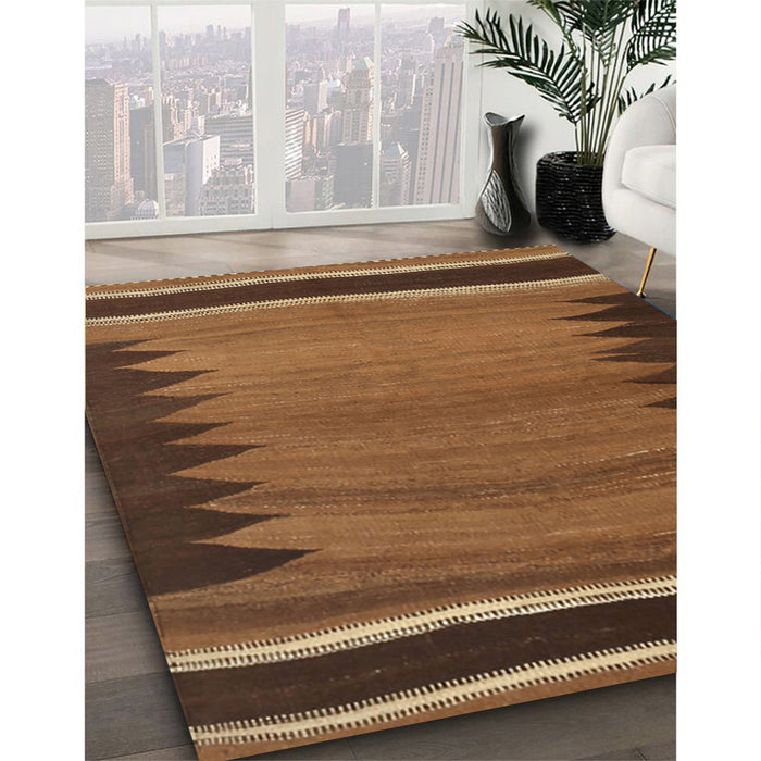 Contemporary Red Brown Modern Rug in Family Room, con1174