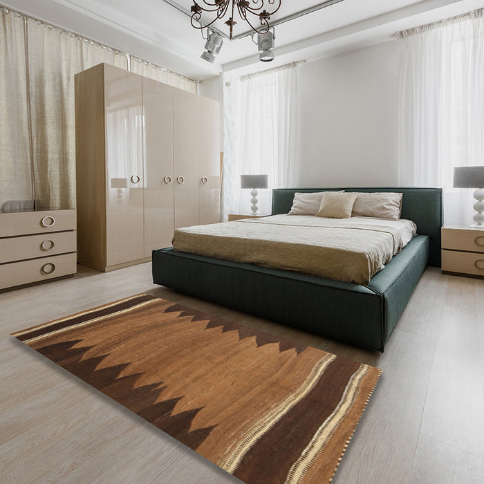 Contemporary Red Brown Modern Rug in a Bedroom, con1174