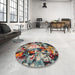 Round Contemporary Reddish Brown Modern Rug in a Office, con1176