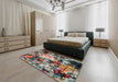 Contemporary Reddish Brown Modern Rug in a Bedroom, con1176