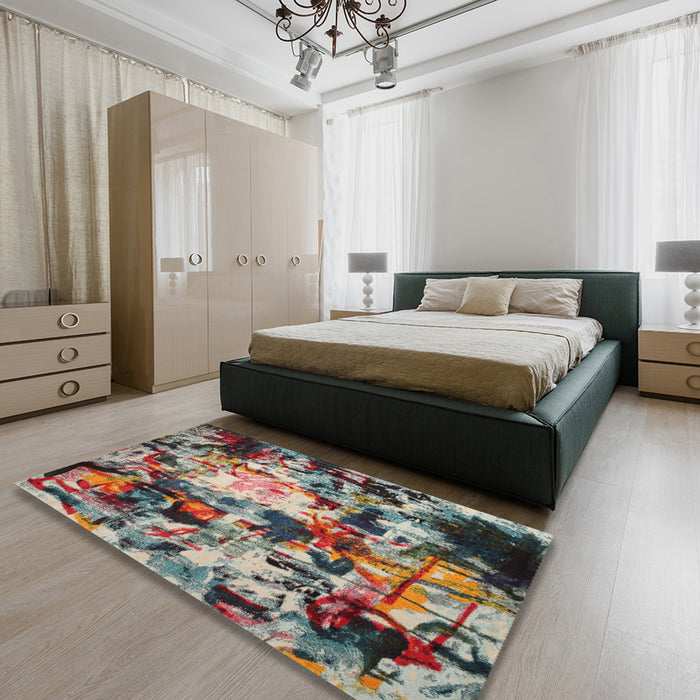 Contemporary Reddish Brown Modern Rug in a Bedroom, con1176